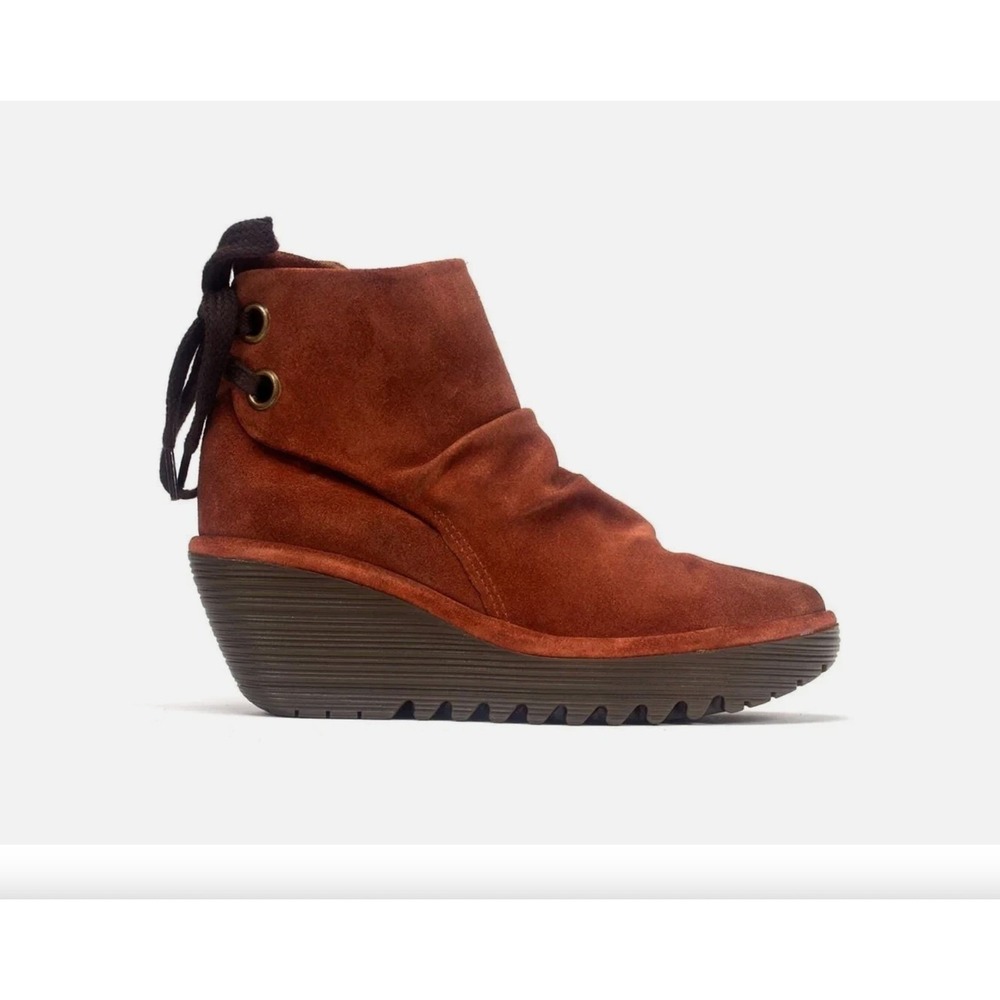 Fly London Women's Yebi Boot Size 8 US/39 EU Red Suede Wedge Platform Booties - Picture 2 of 13